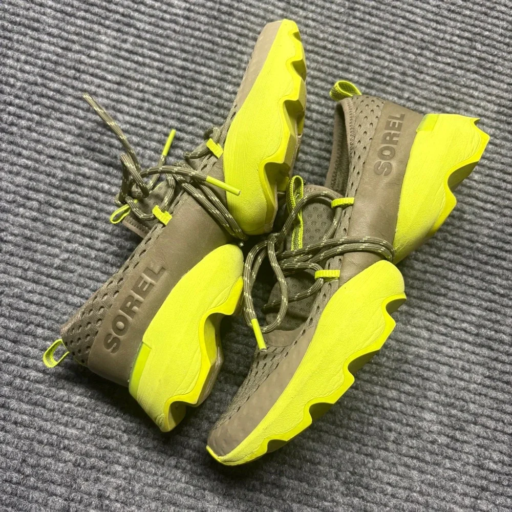 Sorel Kinetic Impact Lace Sneaker Sage Neon Yellow Mesh Shoe NL4073-365 Womens 8